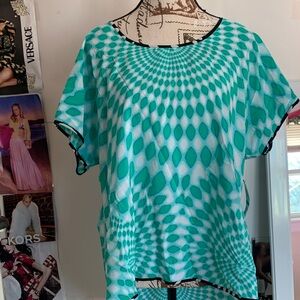Style & Co. Turquoise Geometric Short Sleeve Top